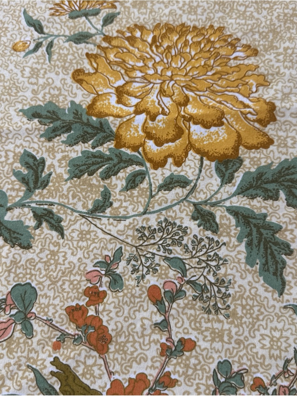 Vintage 60” Round Tablecloth Floral Asian Vase Print Pink Gold Cottagecore - Picture 3 of 6